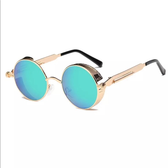 Accessories - Steampunk gold glasses with blue lenses